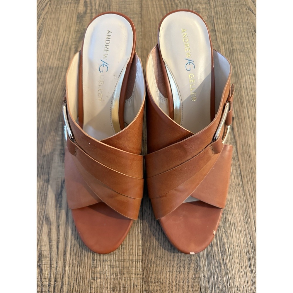 Andrew Geller "Birdie" Criss-cross Strap Mules Block Heel Women's 11 GUC